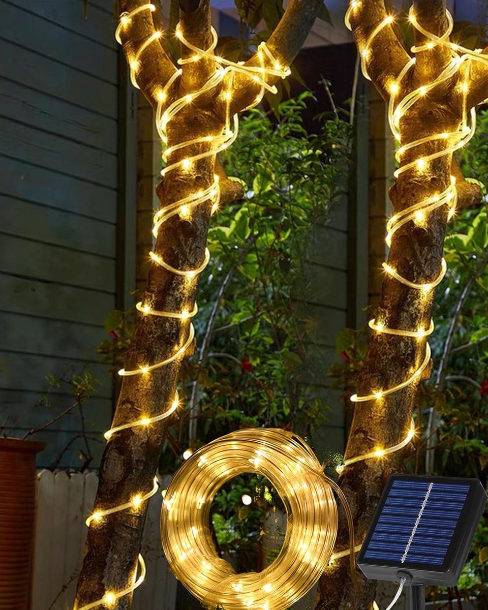 Solar Touwverlichting voor Buiten - 10 Meter 100 LED's, 8 Modi, Waterdicht, Warm Wit