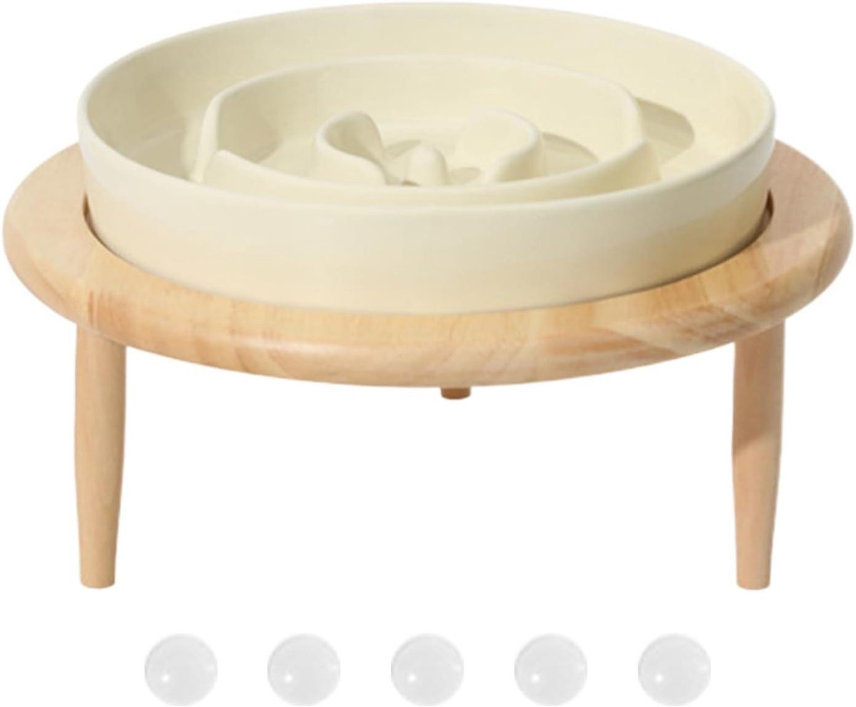 Hondenvoerbak - Langzame feeder Anti-slip bak - Gezonde spijsvertering - Verhoogde houten standaard - 20.5 x 20.5 x 13.5 cm