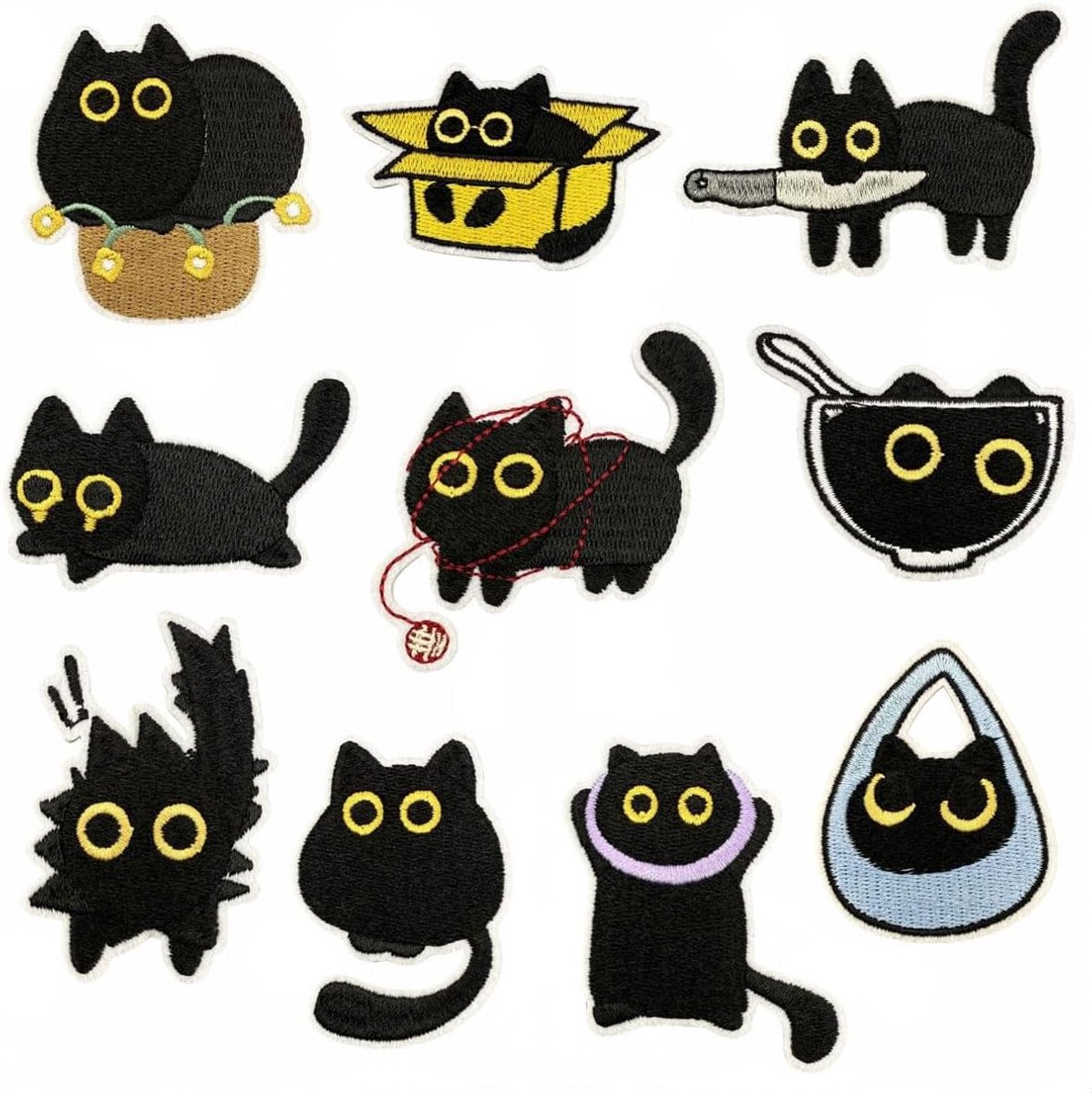 Strijkpatches 10-delig - schattige zwarte kat - krabben en vasthouden - leuk voor kleding - SnelShoppen