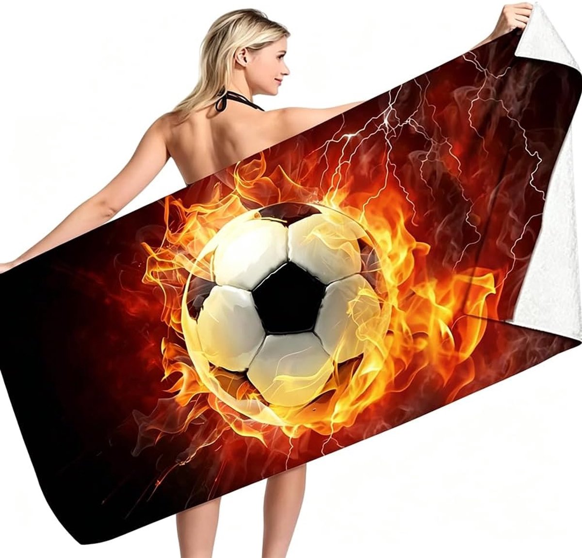 Voetbal strandlaken 70 x 140 cm - microvezel - zandbestendig - ideaal voor zwembadfeesten - SnelShoppen