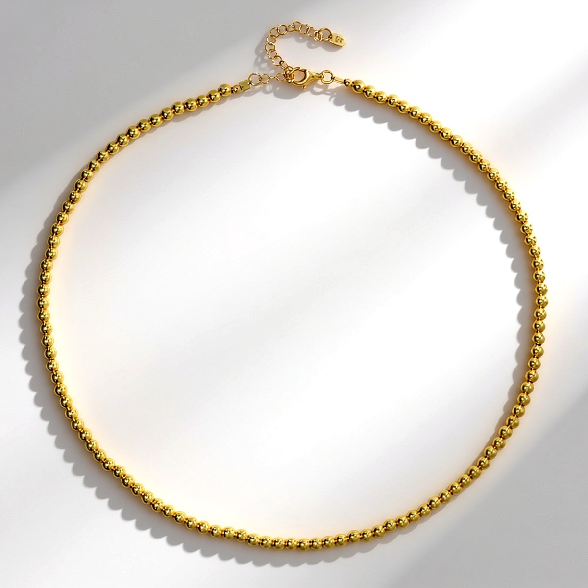 Cavill - Zilveren Halsketting - 925 Sterling Zilver - 4mm Vergulde Gouden Hematiet Kralen - Verstelbaar - Elegante Dames Ketting