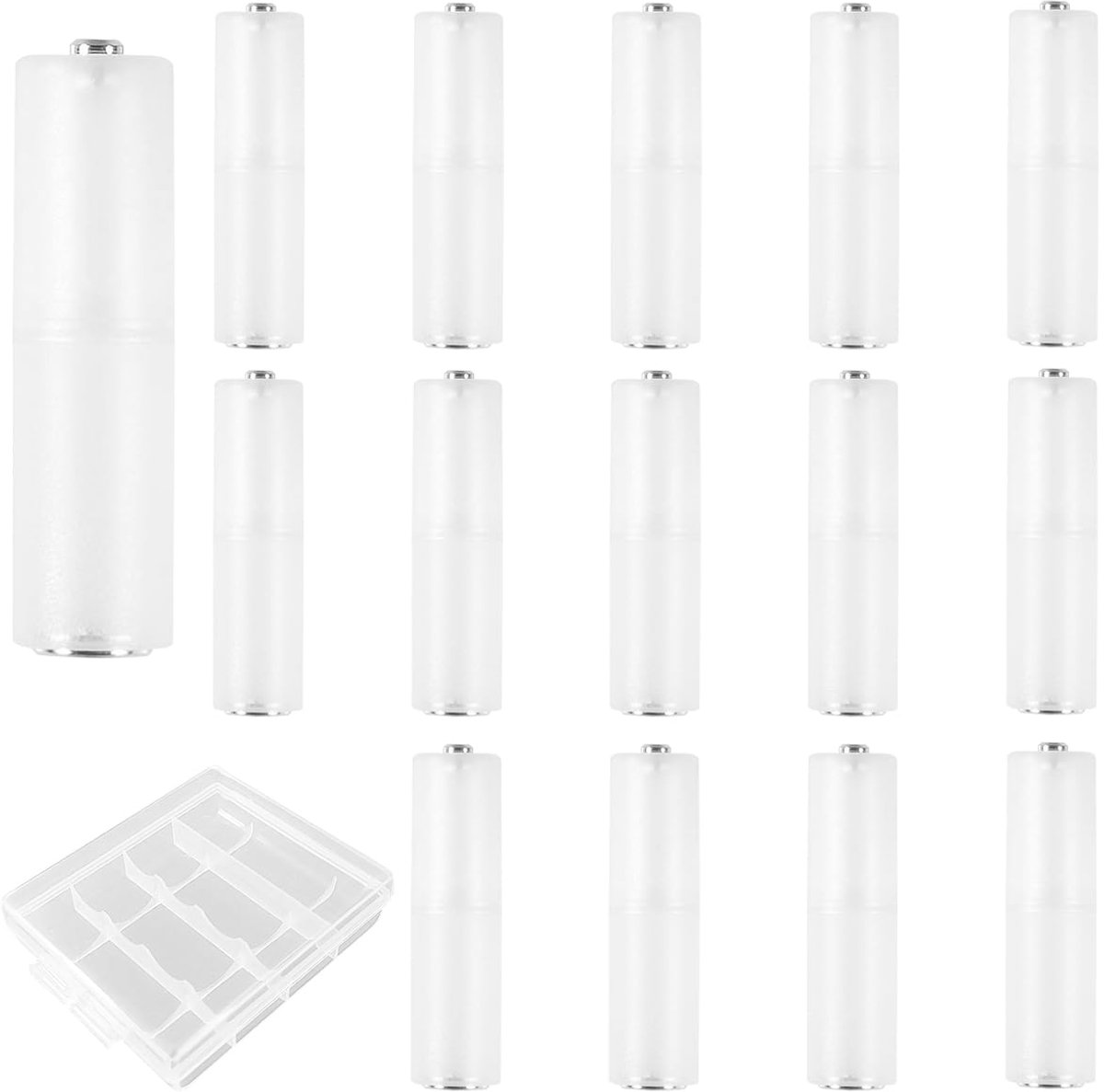 AAA naar AA batterijadapter 15 stuks - transparant - met batterijopslagbox - ideaal voor diverse apparaten - ShopVlot