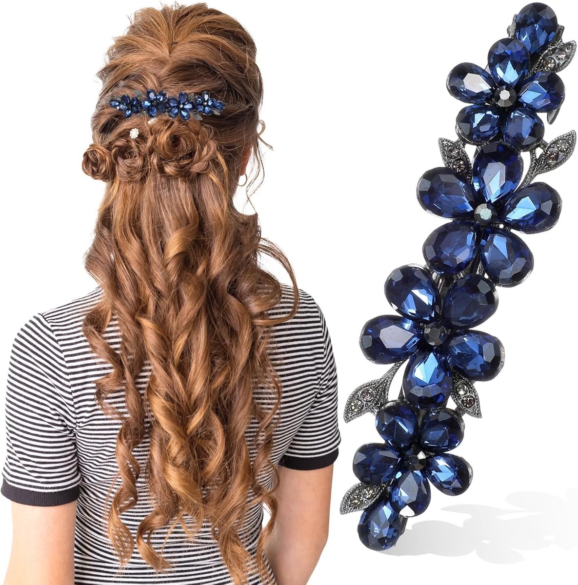 Haarspeld met blauwe bloemen - kristallen haaraccessoire - elegante bruidshaarpin - perfect voor feesten - ShopVlot