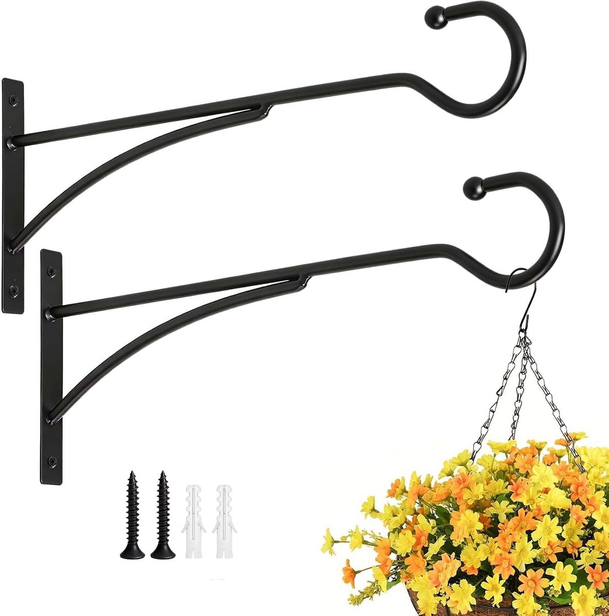 Outdoor plantenhaken 2 stuks - metalen wandhouder - zwart - perfect voor hangplanten - ShopVlot