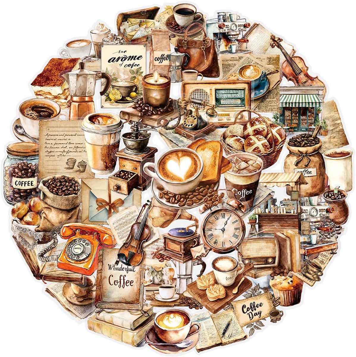 Retro café stickers - vintage design - transparant - perfect voor DIY decoratie - ShopVlot