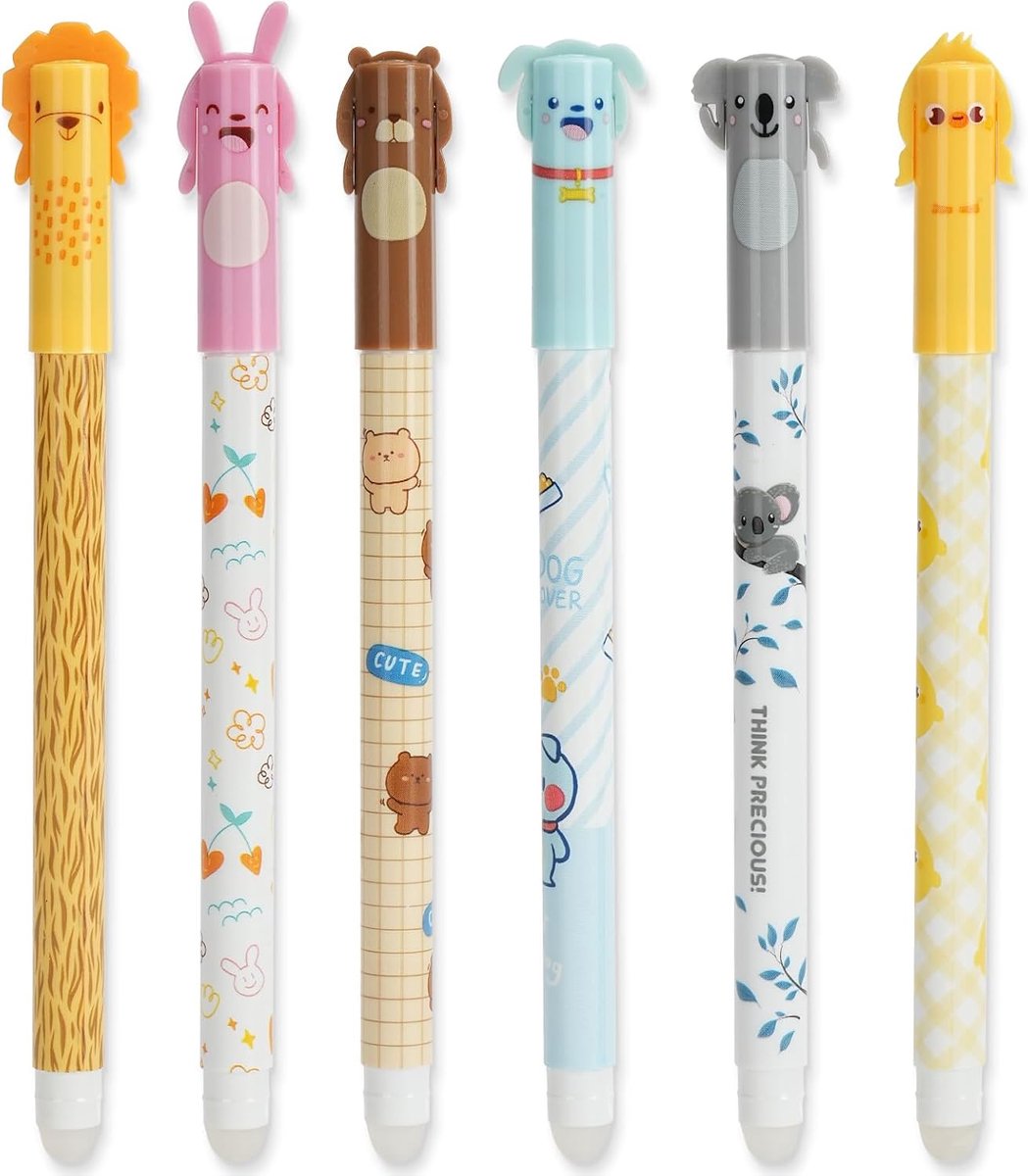 Erasable Gel Pennen 0.5mm - Blauwe inkt - Schattige cartoon dieren - Perfect voor school en creatief gebruik - ShopVlot