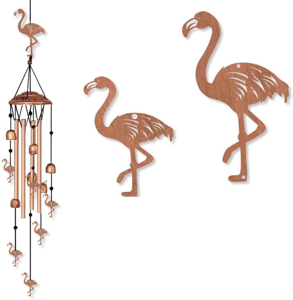 Windgong flamingo - metalen windgong - unieke tuin decoratie - muziek voor buiten - ShopVlot