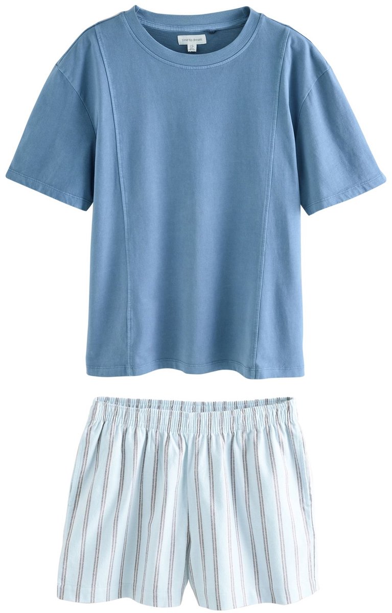 Next Dames - Korte geweven pyjama met strepen - Blauw Blue