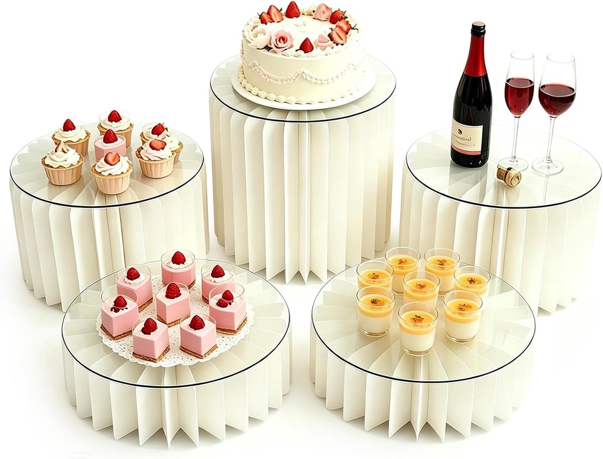 Dessertstand 5 Laags - Acryl en Karton - Vouwbaar en Stapelbaar - Ideaal voor Feesten - ShopVlot