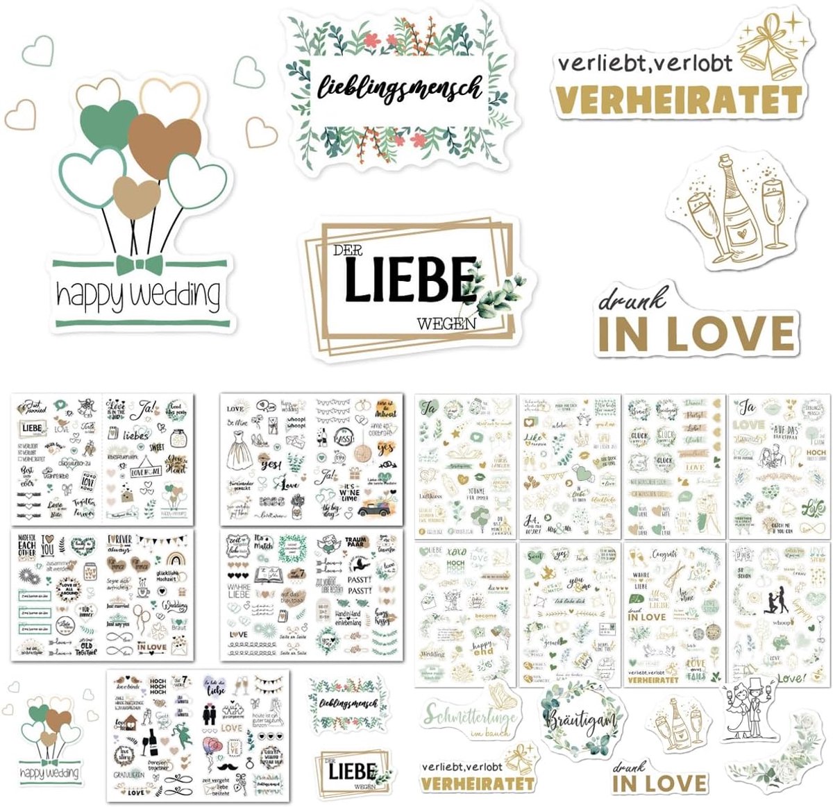 Huwelijksstickers 496 stuks - Vintage design - Persoonlijke teksten - Perfect voor gastenboek - ShopVlot