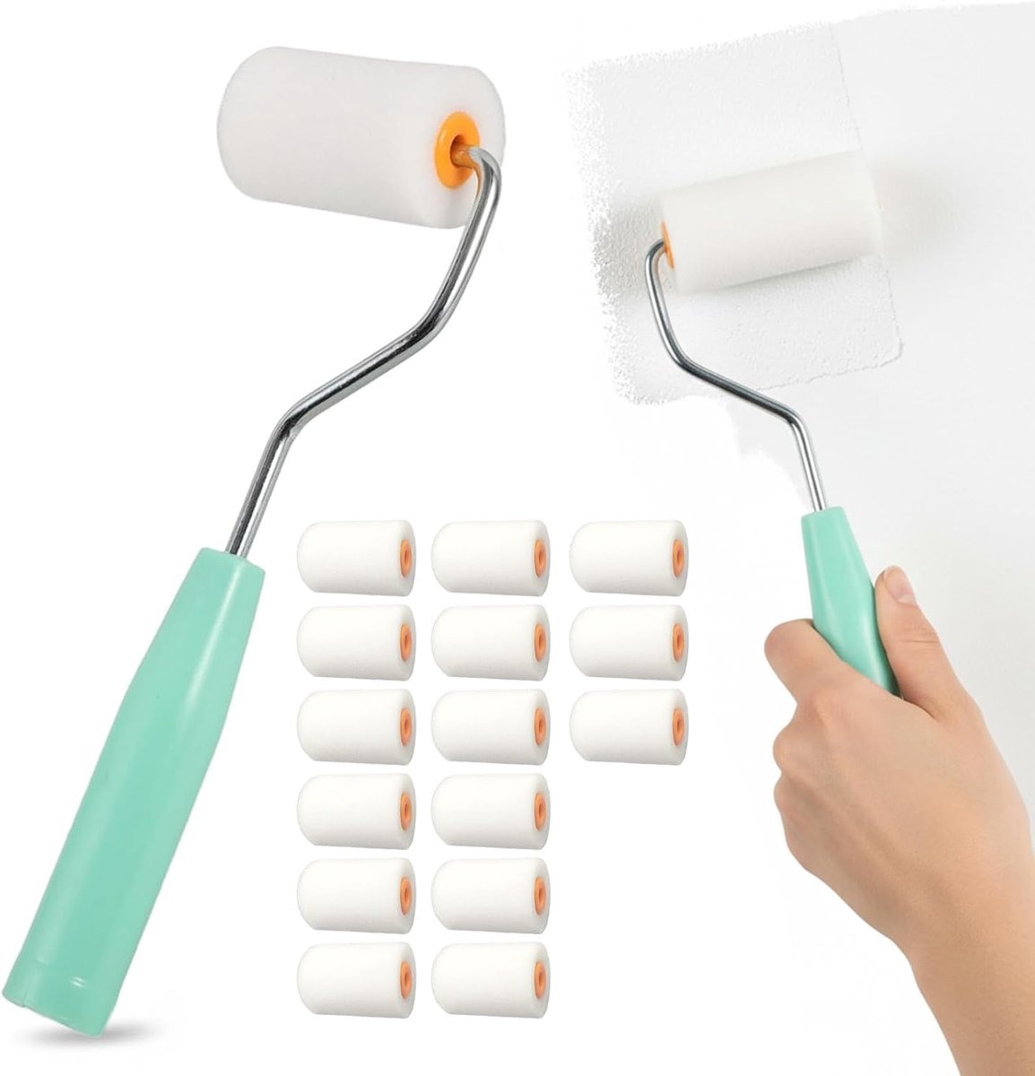 Verfrollers set van 16 - kleine schuimrollen 5 x 3,5 cm - herbruikbaar en gemakkelijk schoon te maken - ShopVlot