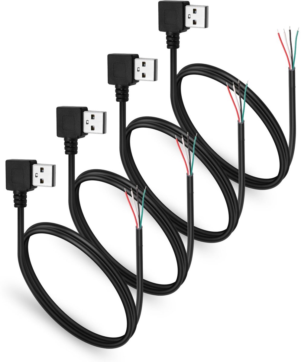 USB 2.0 plug 90° - 4 pool bare adapter kabel - ruimtebesparend ontwerp - ideaal voor DIY projecten - ShopVlot
