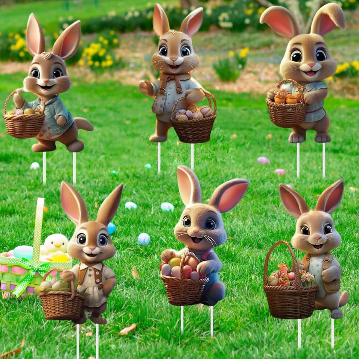 Easter Bunny Garden Stakes - Set van 6 - Decoratieve Figuren - Verjaardagsdecoratie voor de Tuin - ShopVlot