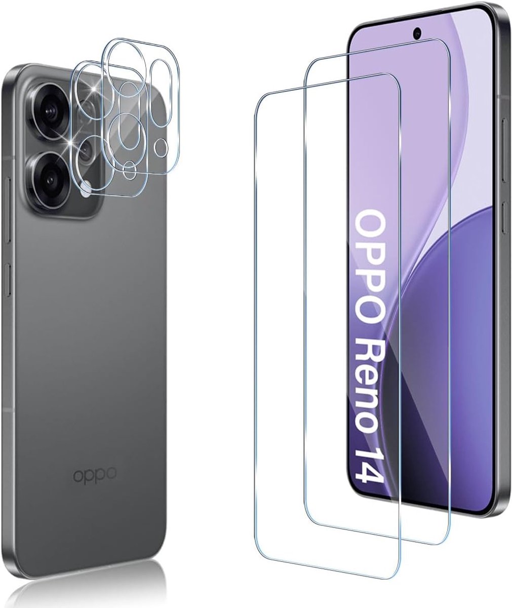 Screen protector OPPO Reno 14 - 2-delig gehard glas - 9H hardheid - ultieme bescherming voor scherm en camera - ShopVlot