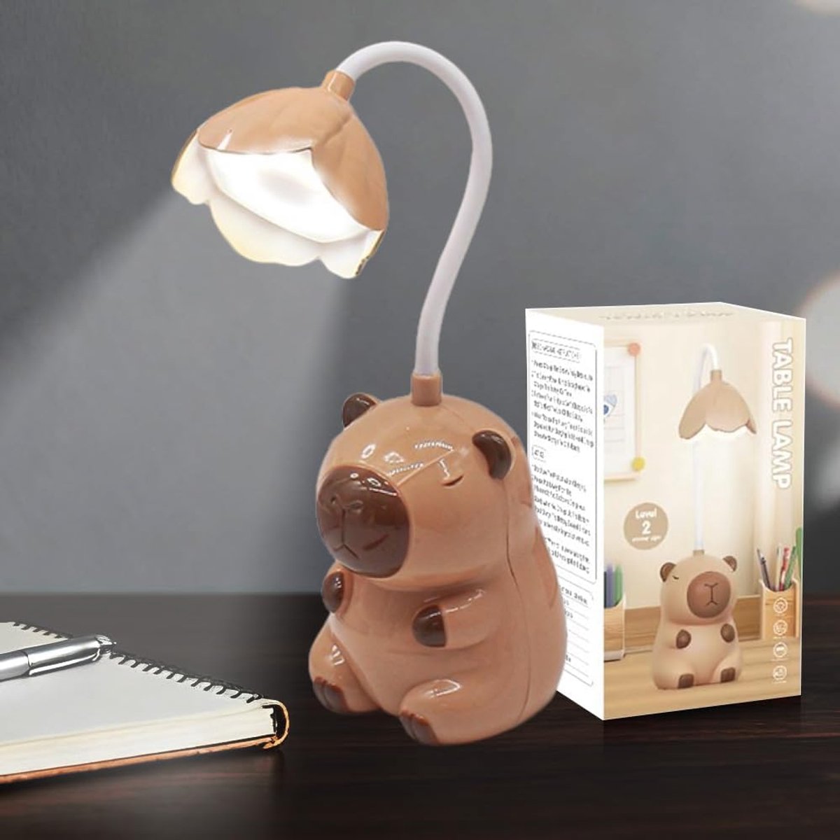 Bureaulamp voor kinderen - oplaadbare Capybara-tafellamp - 2-in-1 cartoonontwerp - perfect voor lezen en studeren - ShopVlot