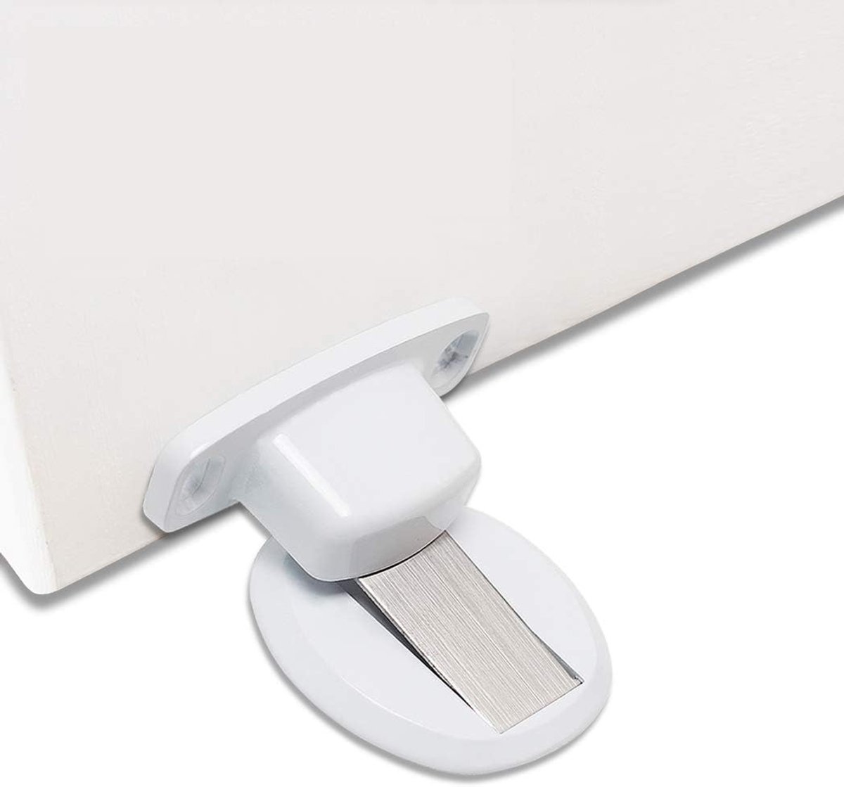 Deurstopper magnetisch - met sterke magneet - 2 stuks - witte metalen constructie - voorkomt ongewenst sluiten - ShopVlot