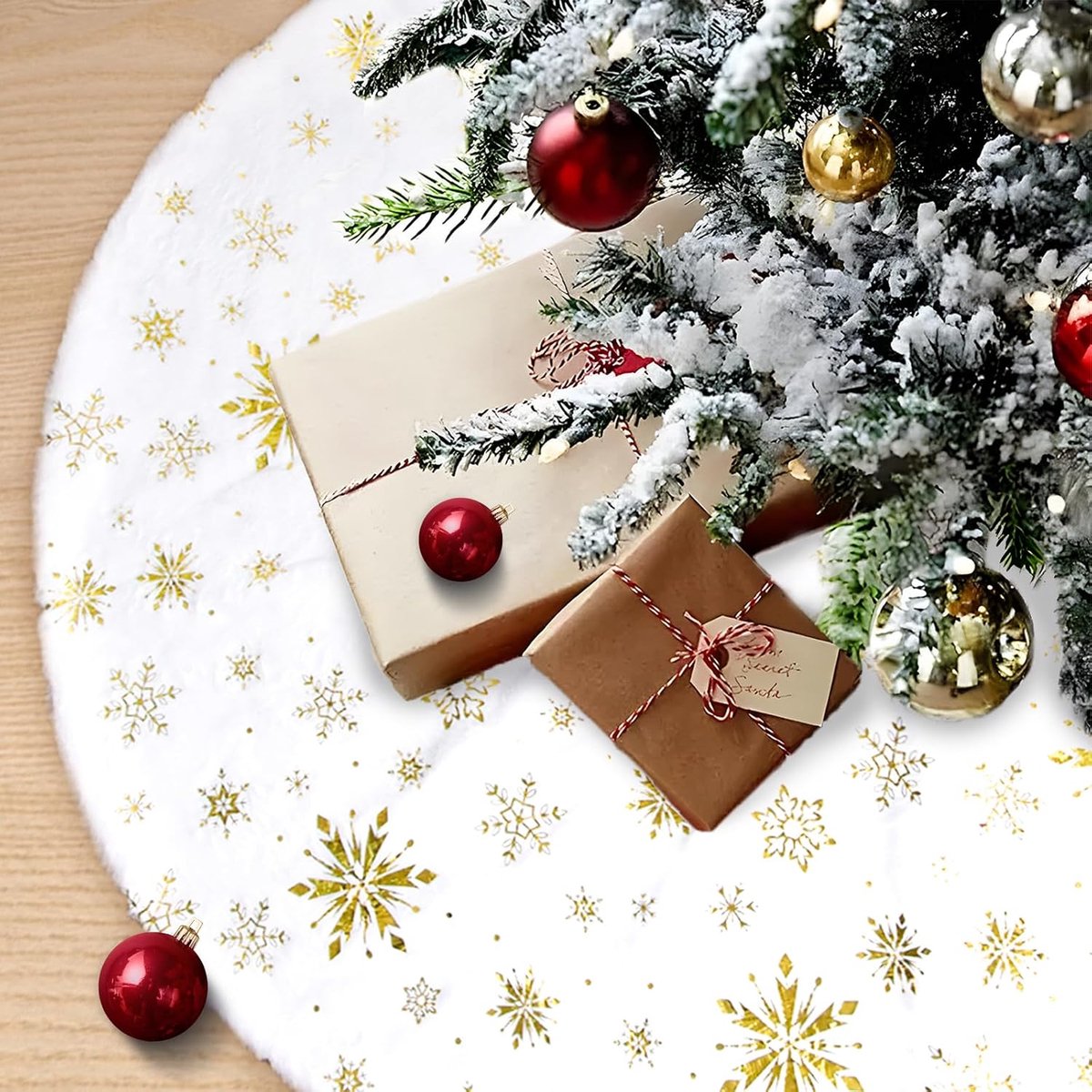 Kerstboomdeken 120 cm - Zacht kerstboomkleed - Prachtig sneeuwvlok patroon - Creëert een feestelijke sfeer - ShopVlot