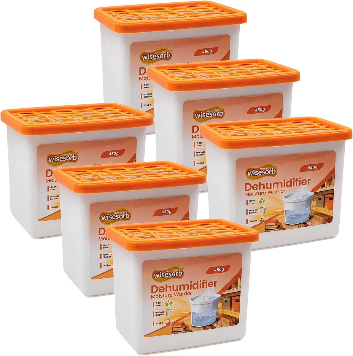Vochtabsorberend 450 g - set van 6 - zonder parfum - ideaal voor badkamer en kast - ShopVlot