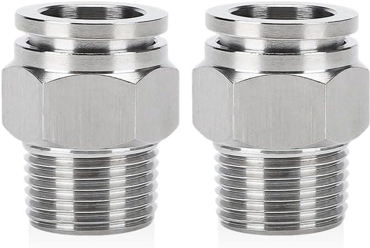 Pneumatische connectoren 8mm - roestvrij staal - recht met schroefdraad 1/8 inch en 1/4 inch - betrouwbare drukregeling - ShopVlot