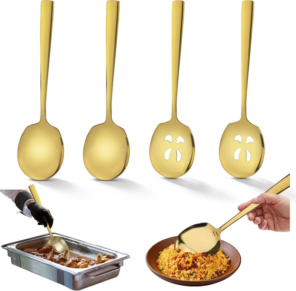 Serveerspellen - 29,5cm Goud - RVS Solid en Slotted - Ideaal voor buffetten - ShopVlot