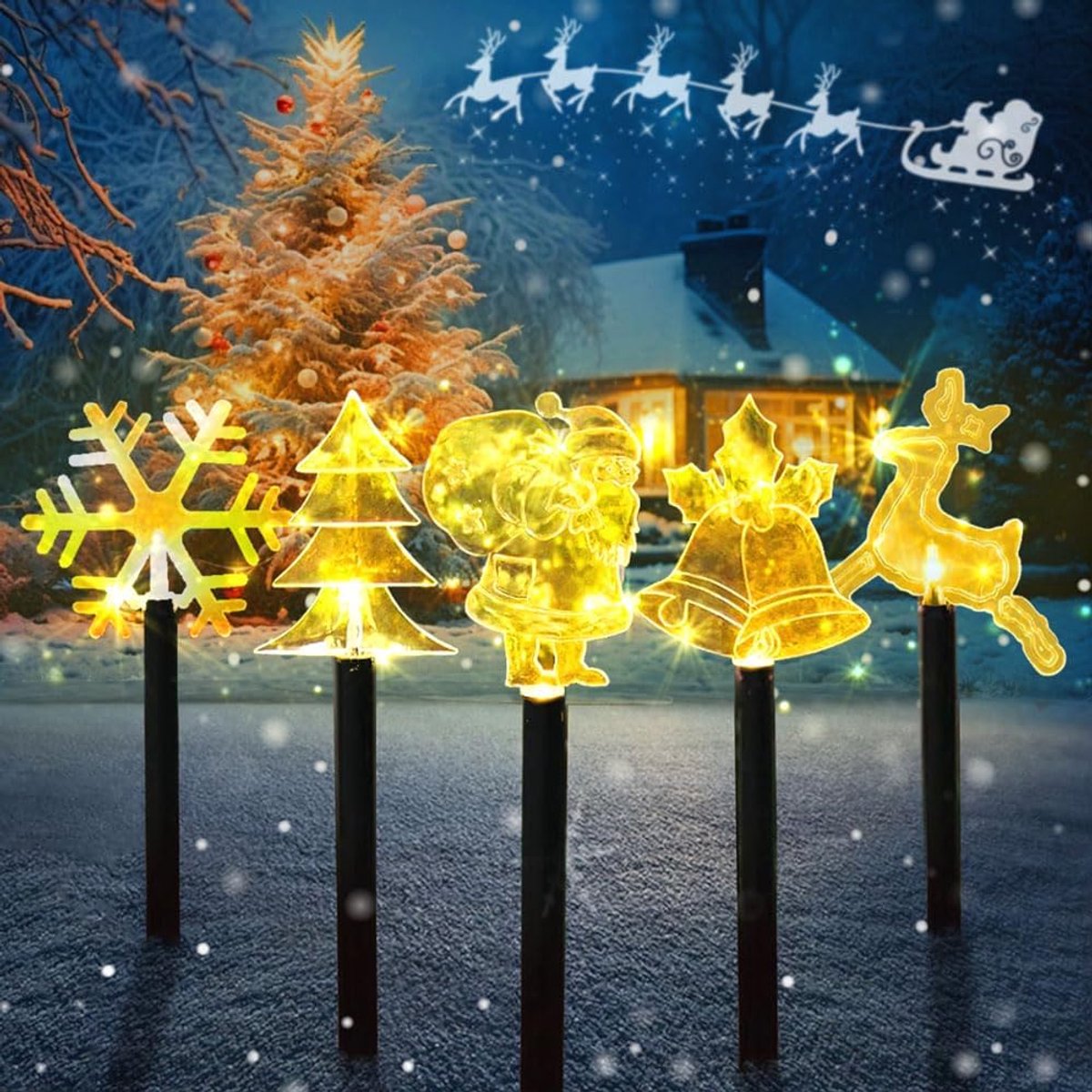 LED tuinlampen set 5 stuks - kerstmotieven - waterdicht - sfeervolle verlichting buiten - ShopVlot