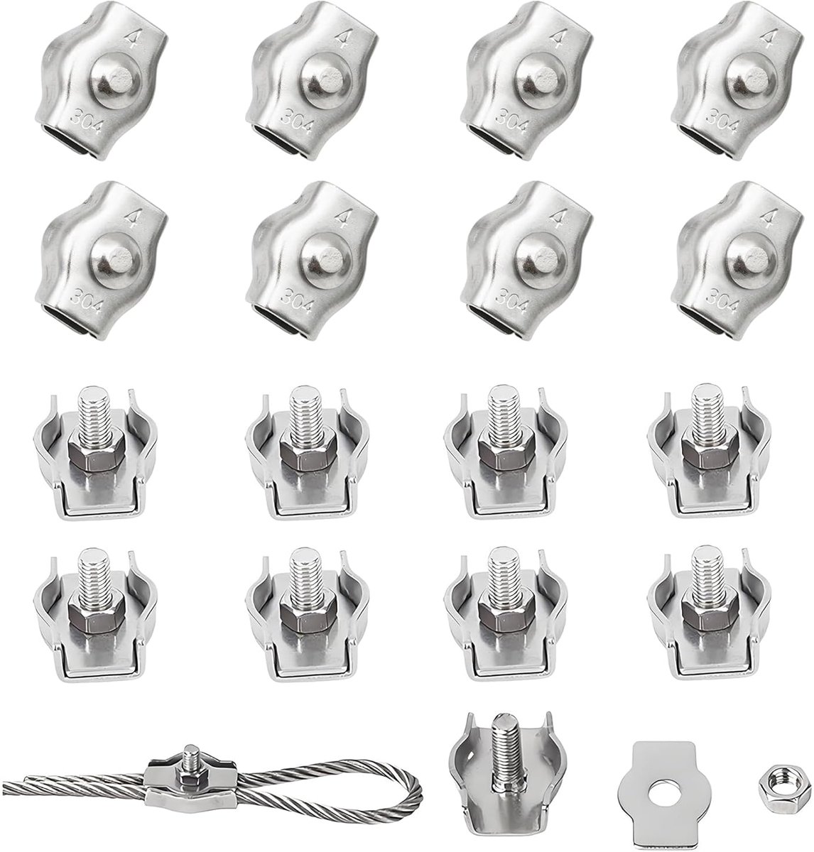 Stalen kabelklemmen 16pcs M4 - roestvrij staal 304 - voor het aanspannen van kabels - ideaal voor constructies - ShopVlot