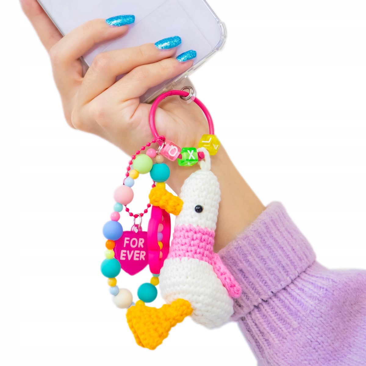 Roze Eendenhanger Telefoonhoesje met Kralen - Trendy Accessoire