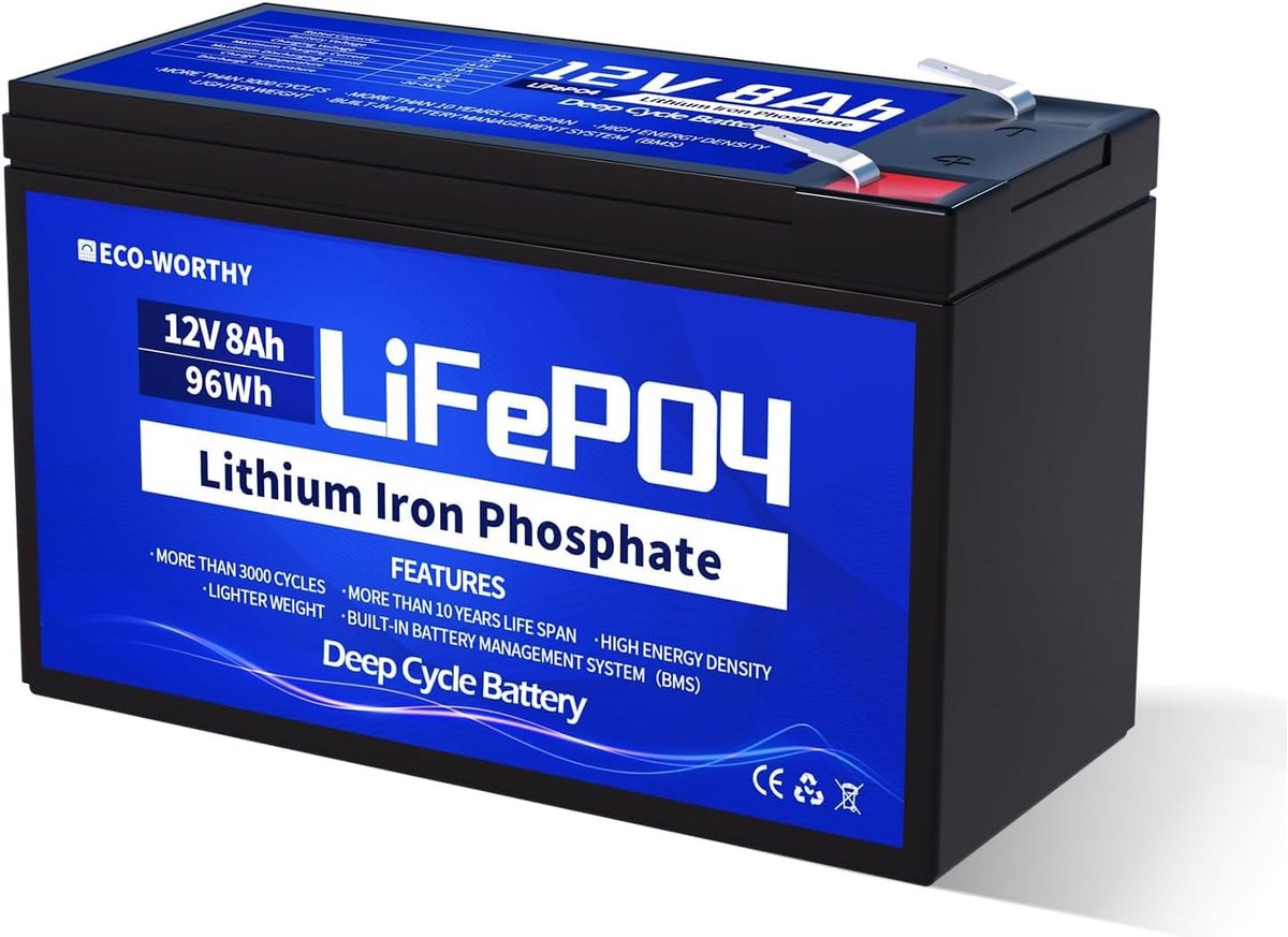 Lithium batterij 12V 8Ah - LiFePO4 - BMS bescherming - Ideaal voor camping en zonnepanelen - ShopVlot