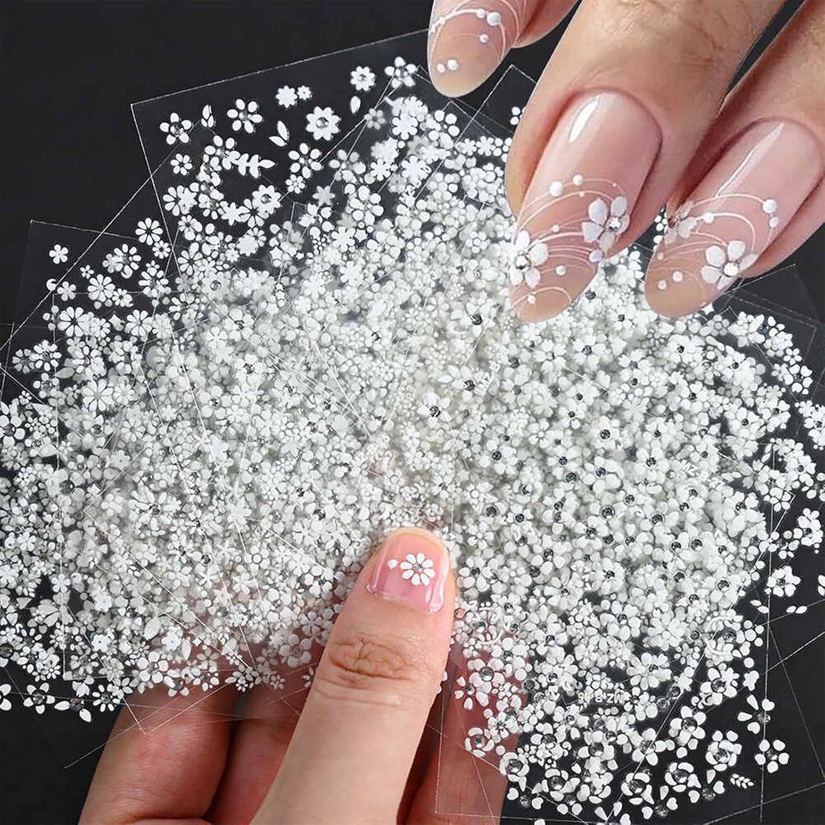 Nagelsticker 30 Blatt - Zelfklevend - 3D Witte Bloemen - Voor Mooi Nageldesign - ShopVlot