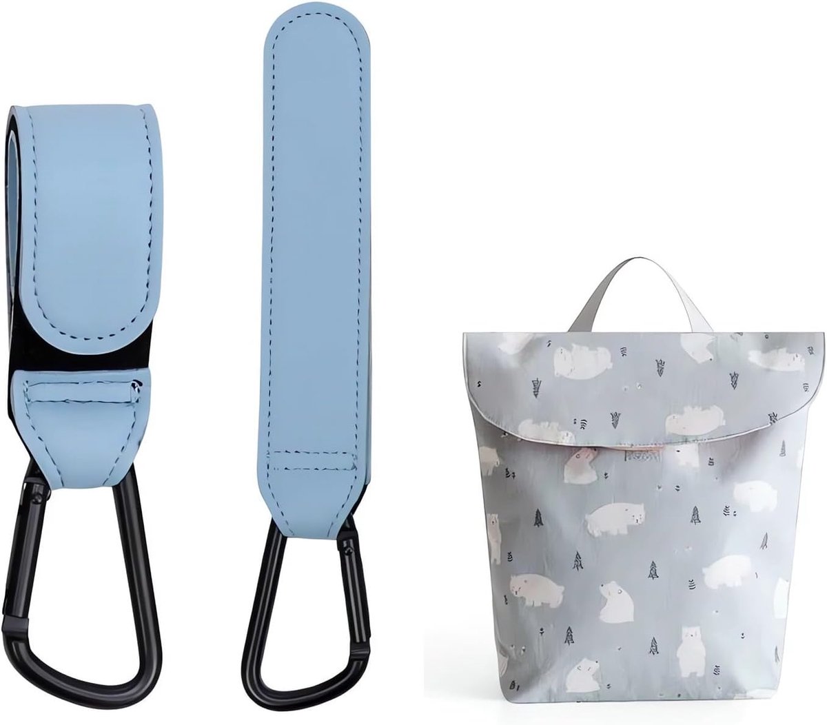 SnelShoppen - Stroller Hooks 2 Stuks Universele Kinderwagen Haak Aluminium Carabiner Blauw voor Kinderwagen, Fiets, Auto, Tassen, Rugzakken