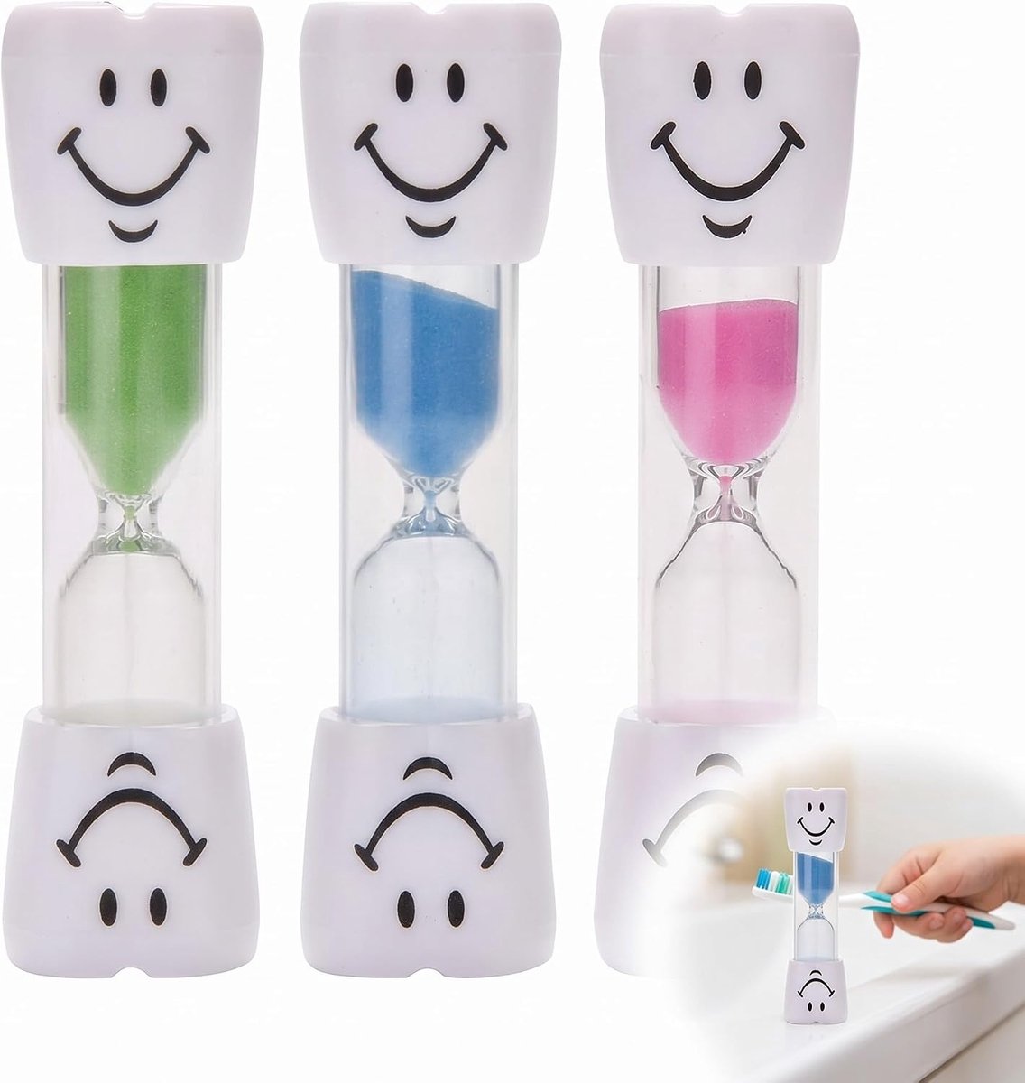 Zandloper voor kinderen - set van 3 - kleurrijk - stimuleert tandenpoetsen - ShopVlot