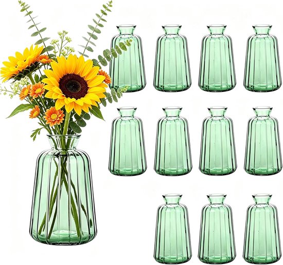 Kleine glazen vazen set van 12 - vintage stijl - decoratieve mini-vazen - perfect voor tafeldecoratie - ShopVlot