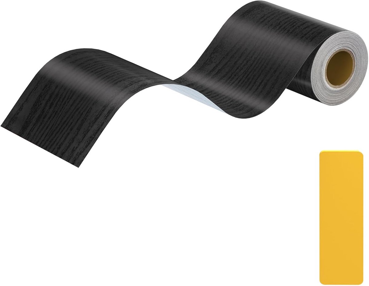 Houtnerf herstelband 10 cm x 10 m - zelfklevend houtnerf behang - zwart houtnerf - voor het repareren van krassen - ShopVlot