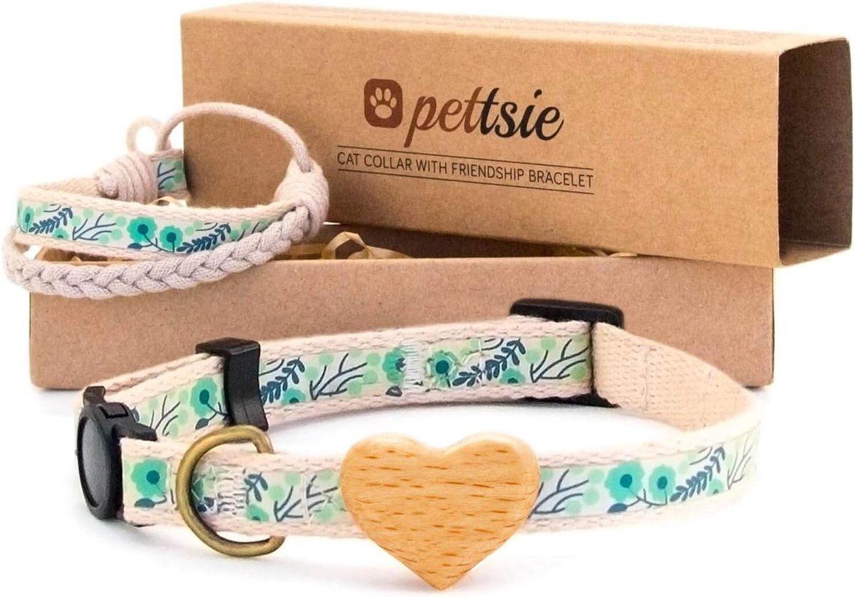 Kattenhalsband met Hart en Vriendschapsarmband - Verstelbaar 20,3-28 cm - Zacht Katoen - Extra Veiligheid voor Jouw Kat - ShopVlot