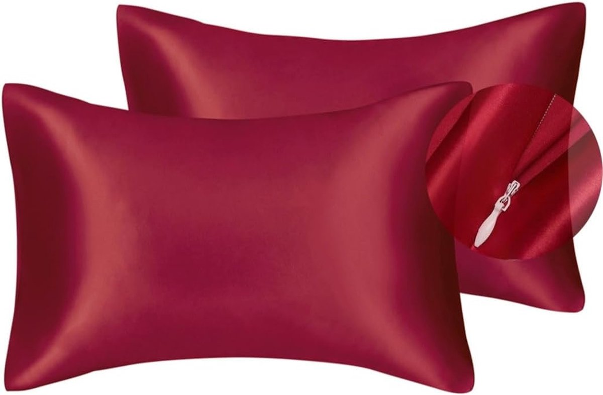 Satin kussensloop 50x75cm - bordeaux - verborgen rits - vermindert rimpels - ShopVlot