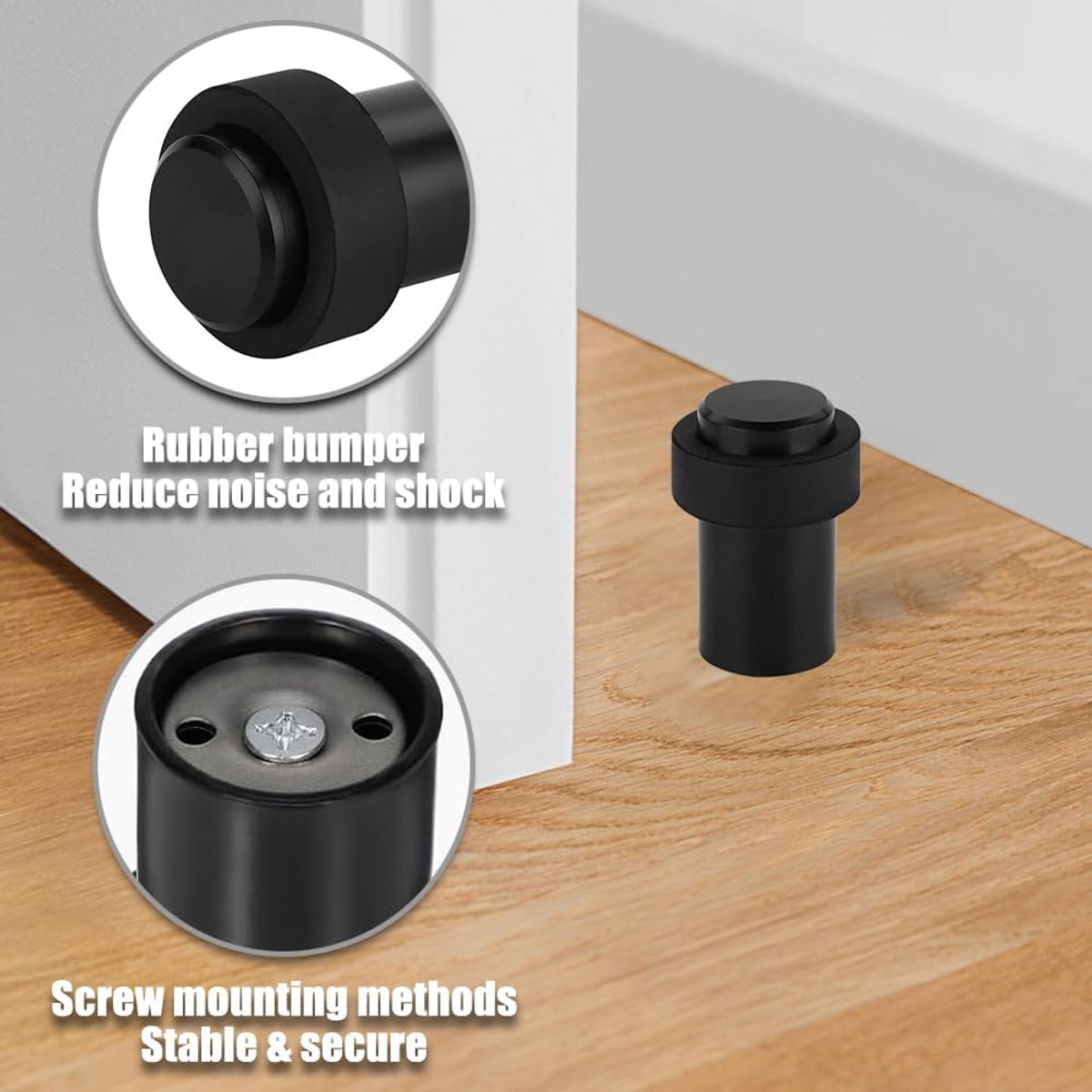 Deurstopper 8-delige set - zwart - cilindervormig RVS met rubber - ideaal voor thuis of kantoor - ShopVlot
