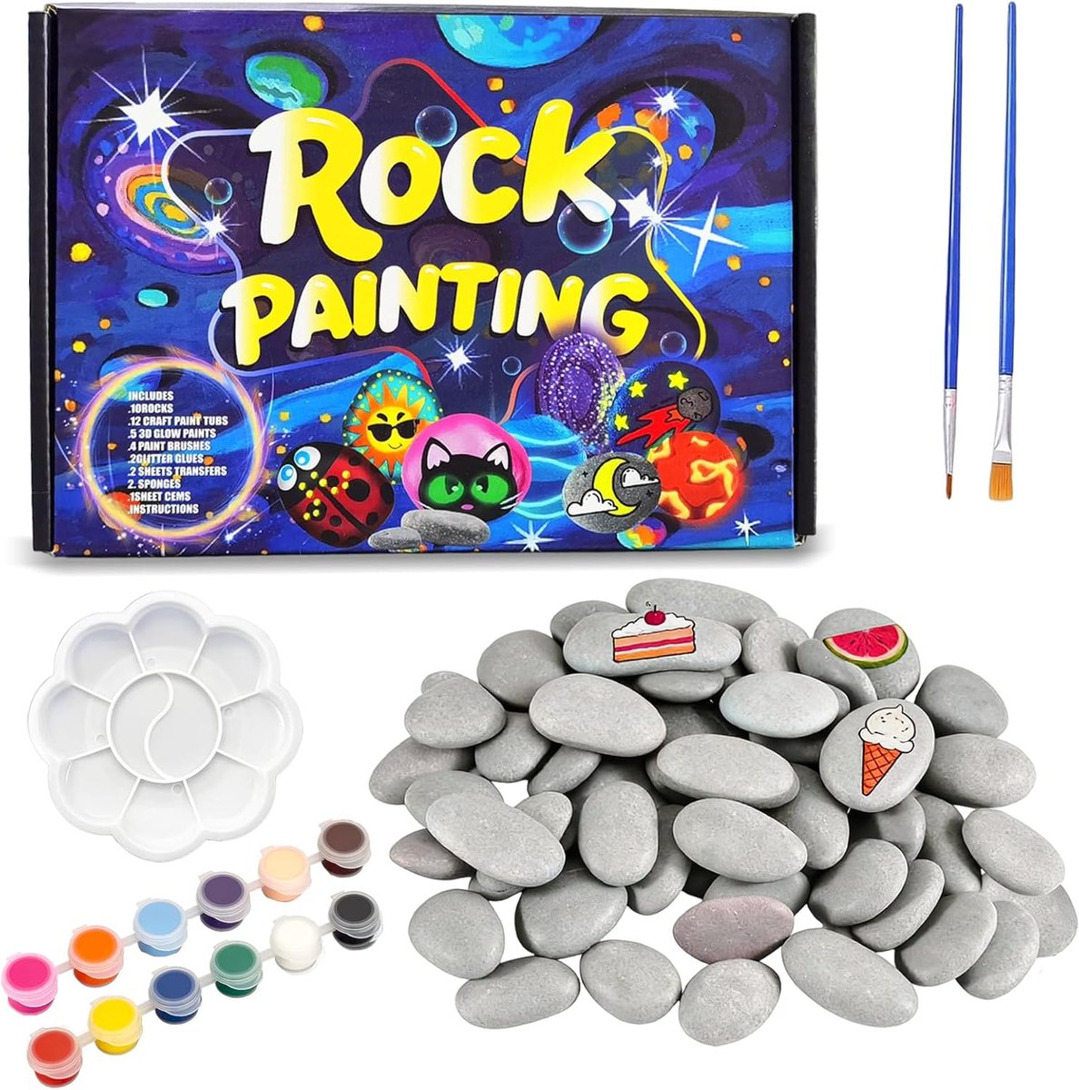 Steentjes voor schilderen - 60 platte stenen 1-3 cm - robuuste en duurzame verfstenen - ideaal voor kleurrijke creaties - ShopVlot