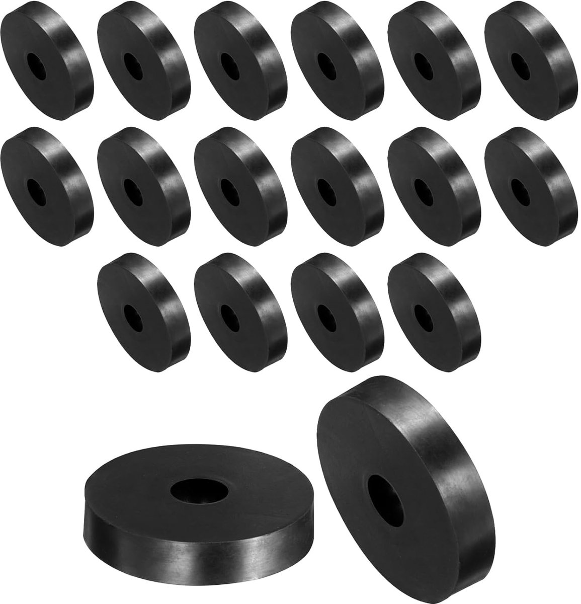 16 stuks rubberen sluitringen, rubberen afstandhouders, rubberen spacer, zwart, afstandshulzen, 50 mm buitendiameter x 10 mm binnendiameter x 10 mm hoogte, ronde dikke rubberen schijven