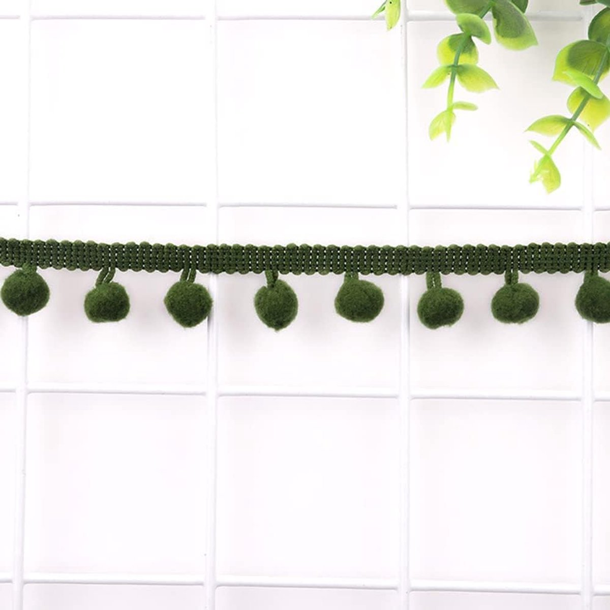 12 mm, om te knutselen, decoratieband met pompons, ballen, pompons, franjes, sierband, decoratieve boord, naai-accessoires voor doe-het-zelf knutselen, kleding, kostuums, naaien, decoratie, legergroen