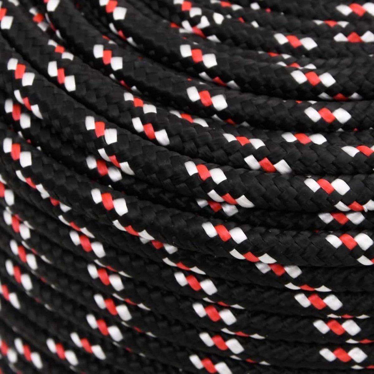 Touw, ankerlijn, aanmeerlijn, touw, gevlochten lijn, tuintouw, outdoortouw, multifunctioneel touw voor bootsport zeilen, polyester, zwart, 10 mm, 25 m, polypropyleen