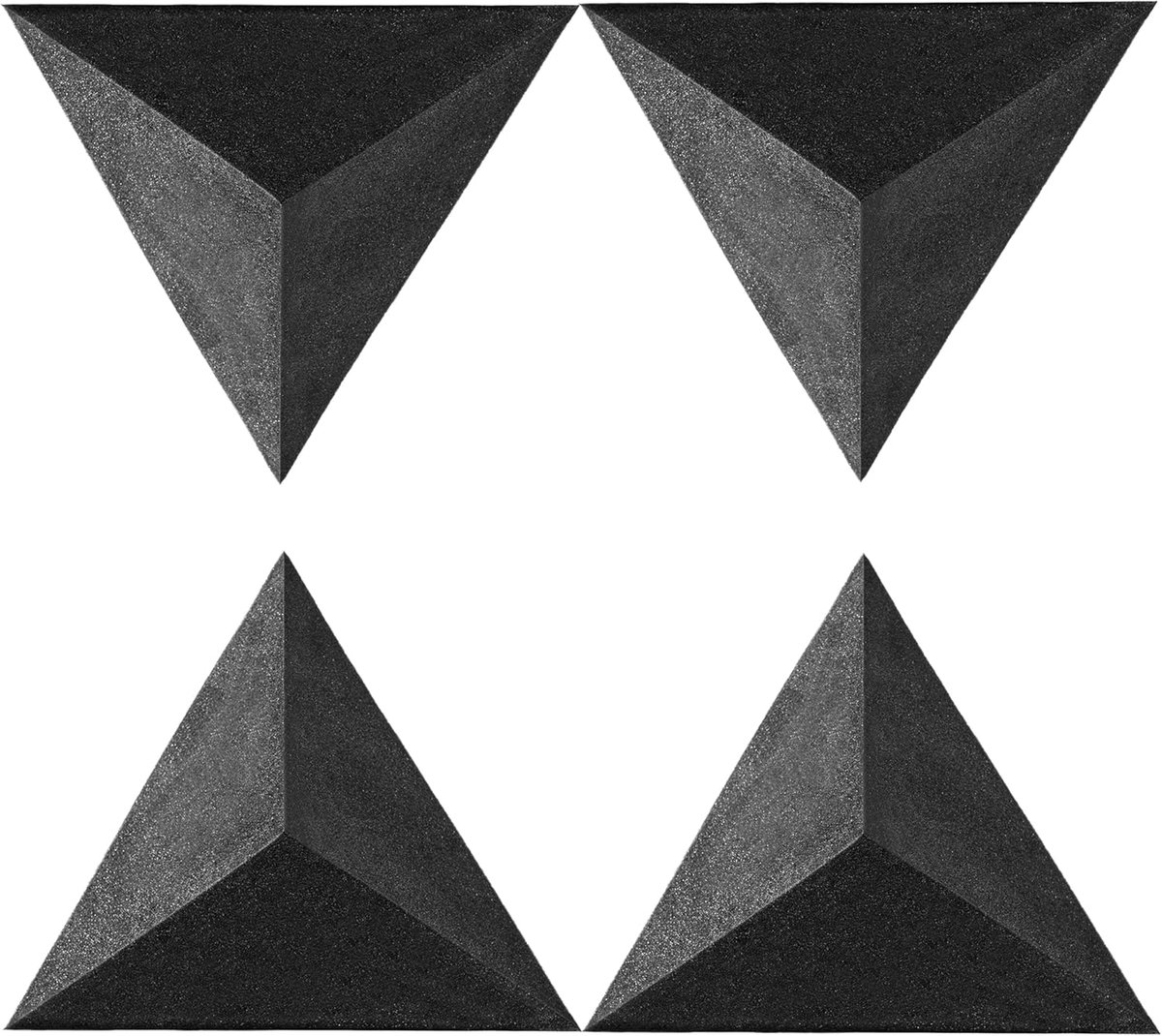 Set van 4 basstraps voor plafondhoek 42 cm driehoek 30 cm diepte driehoekige piramide akoestisch schuim basval geluidsdemping voor thuisstudio cabine lage tot hoge frequentie