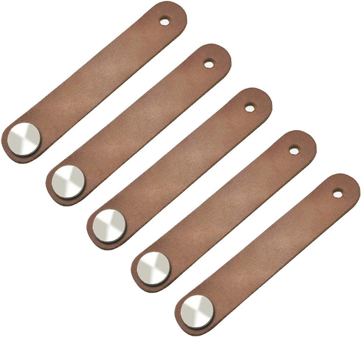 5 stuks Nordic Garderobe Kast Deurklink Zachte PU Lederen Deurgrepen voor Kast Lade Trekknoppen Meubelbeslag (26 x 140 mm) - Bruin