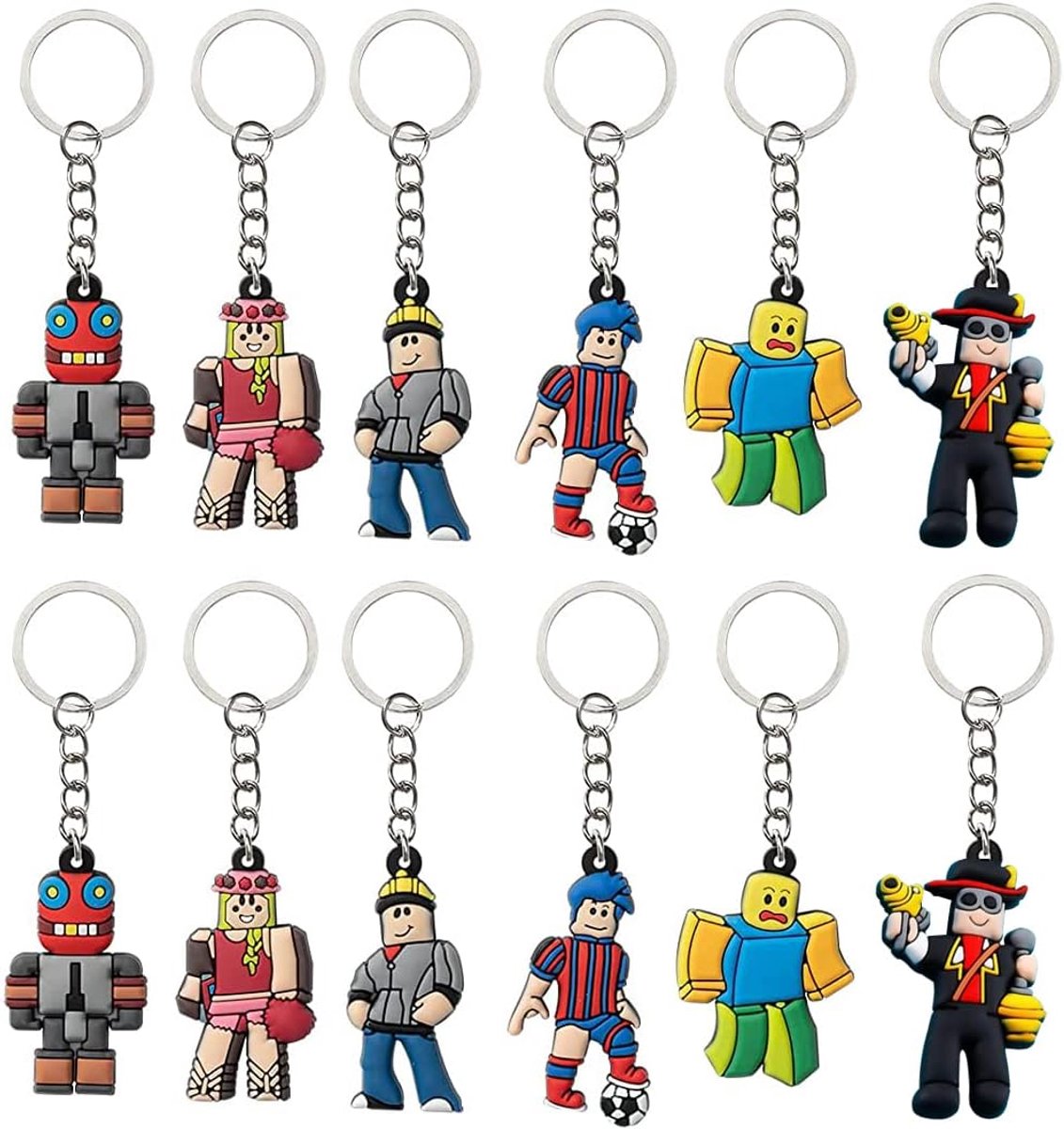 Robot sleutelhanger, kinderverjaardag, sleutelring, videospel, sleutelhanger jongens, decoratie voor schooltas, sleutels, potloodtas (12 stuks)