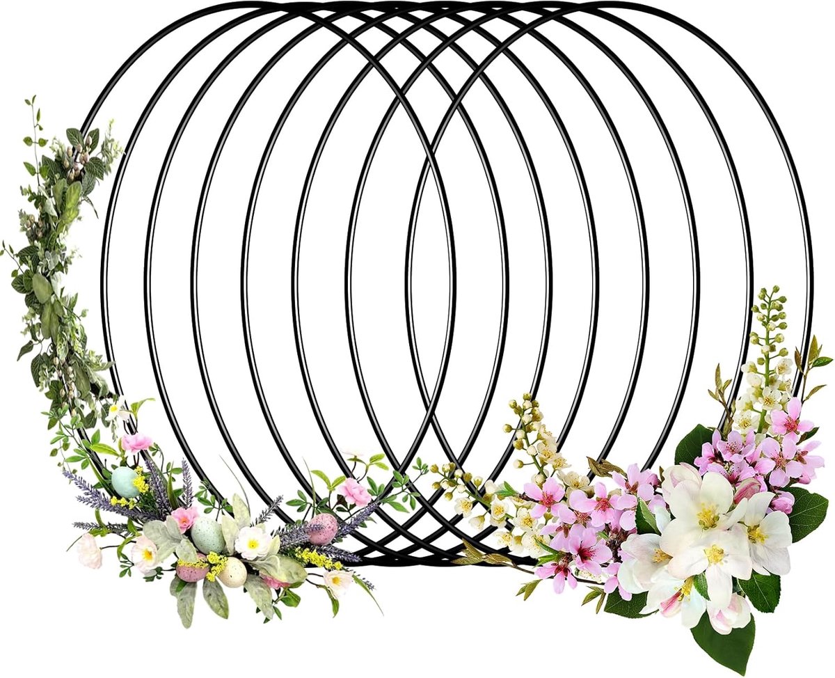 8 Stuks Zwarte Metalen Ring 30 cm, Decoratieve Ring om te Knutselen en op te Hangen, Dromenvangerring voor Doe-het-zelf Bloemenhoep