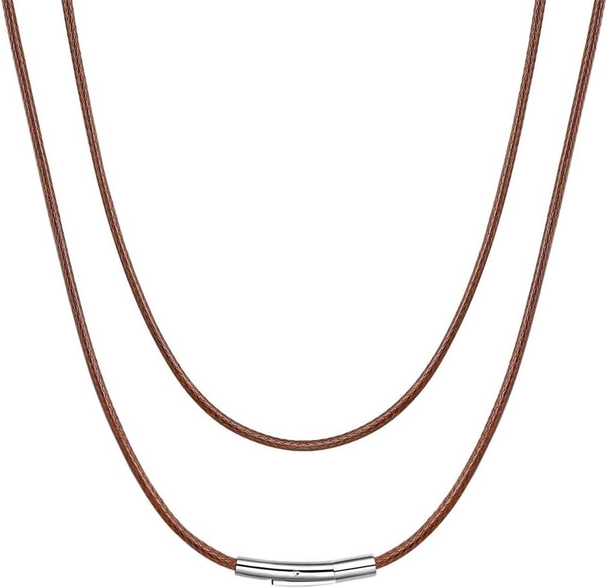 Leren ketting, modieus, waterdicht, roestvrij staal, kunstleer, herenketting, damesketting, zwart/bruin/roze/rood/wit, halsketting met naar keuze lengte (41/46/51/56/61/66/71/76 cm
