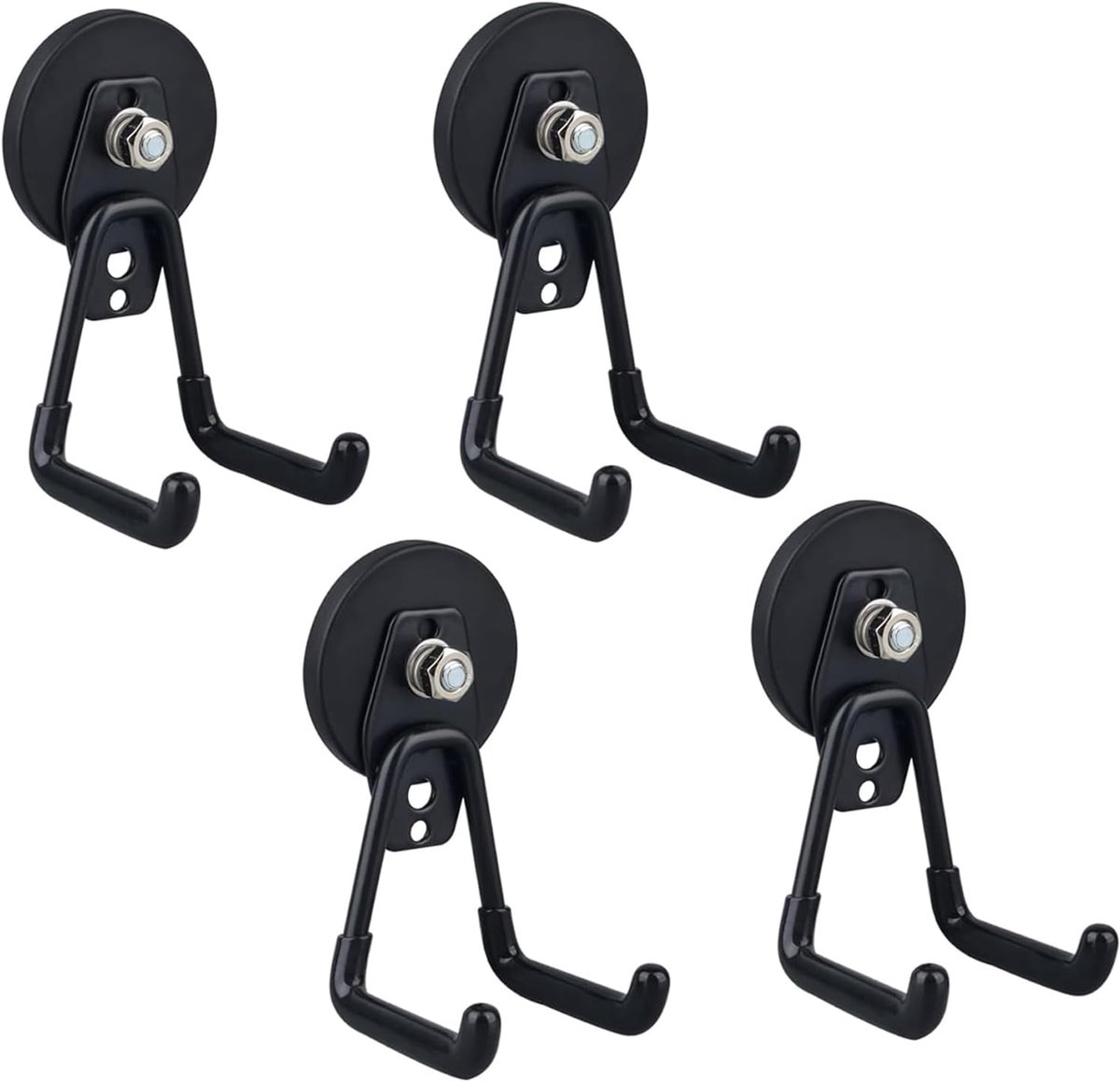 Magneethaken van neodymium, 66 mm, TPE-gecoat, zwart, extra sterk, 4 stuks | Antislip, krasbestendig, tot meerdere kg belastbaar, voor werkplaats, keuken, school