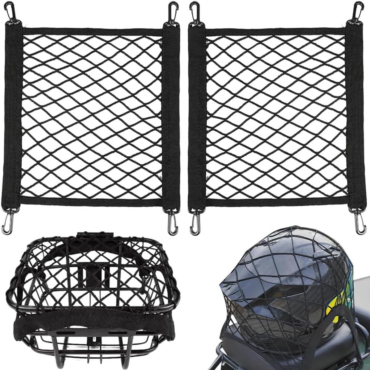 Bagagenet voor fiets, fietsmand, kofferbaknet met 8 haken, 30 x 30 cm, elastisch opbergnet met elastiek, geschikt voor fietsen, elektrische scooters, e-bikes en motorfietsen