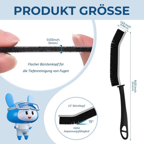 Voegenborstel badkamer & tegels - ergonomische reinigingsborstel met 15° smalle borstelkop voor hoeken, scheuren, toilet (6, zwart) — afbeelding 2