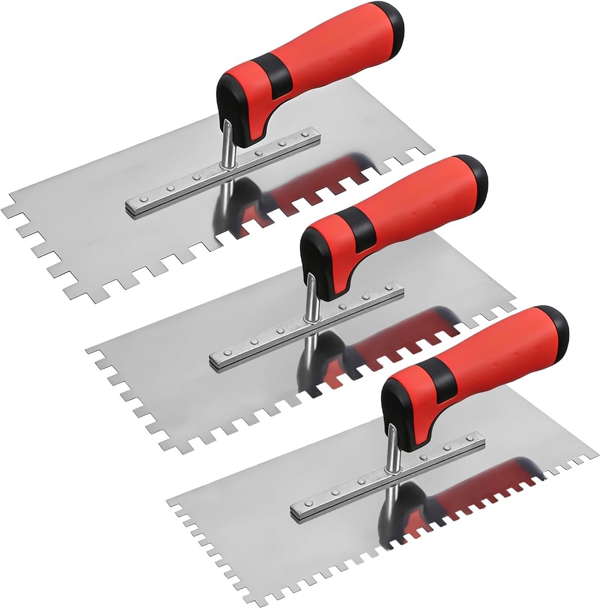3-delige roestvrijstalen tandenspaan, 3 mm roestvrijstalen tandspaan met zachte handgreep, ergonomisch design, roestvrijstalen spatel voor bouw- en renovatiewerkzaamheden