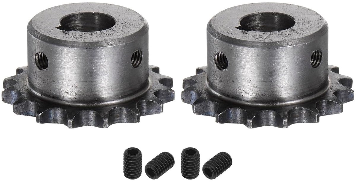 2 stuks ISO/DIN 06B-1 type B rolkettingtandwiel, boring 16 mm, 3/8 inch pitch, van A3-staal, enkelstrengs gehard roltandwiel met 16 tanden